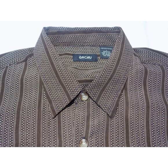 Vintage Gachu Men Shirt Large L Long Sleeve Disco Y2K Brown Button Up - Picture 2 of 11